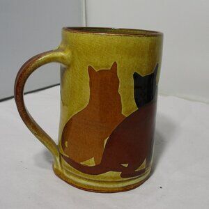 Redware Art Pottery Mug Tankard Cat Silhouette Design
